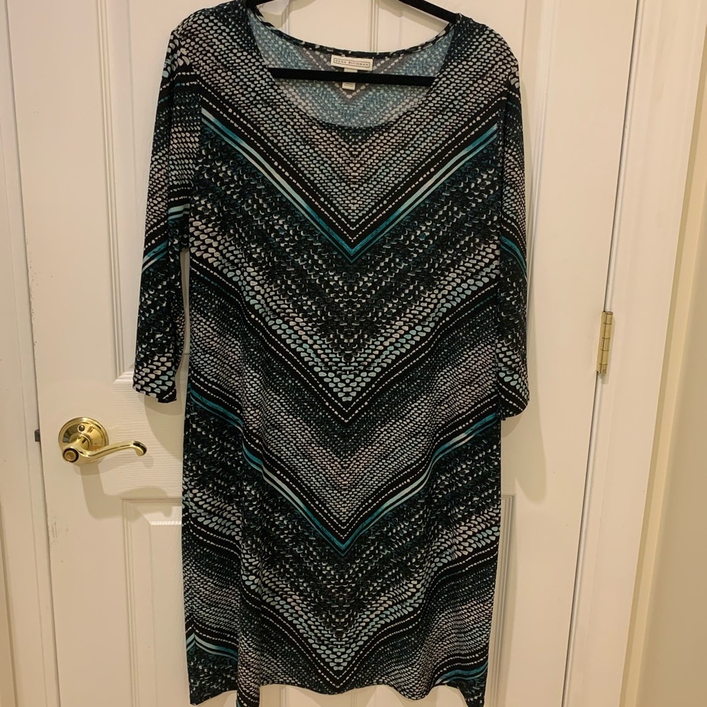 Dana Buchman Black and Teal Long Sleeve Dress